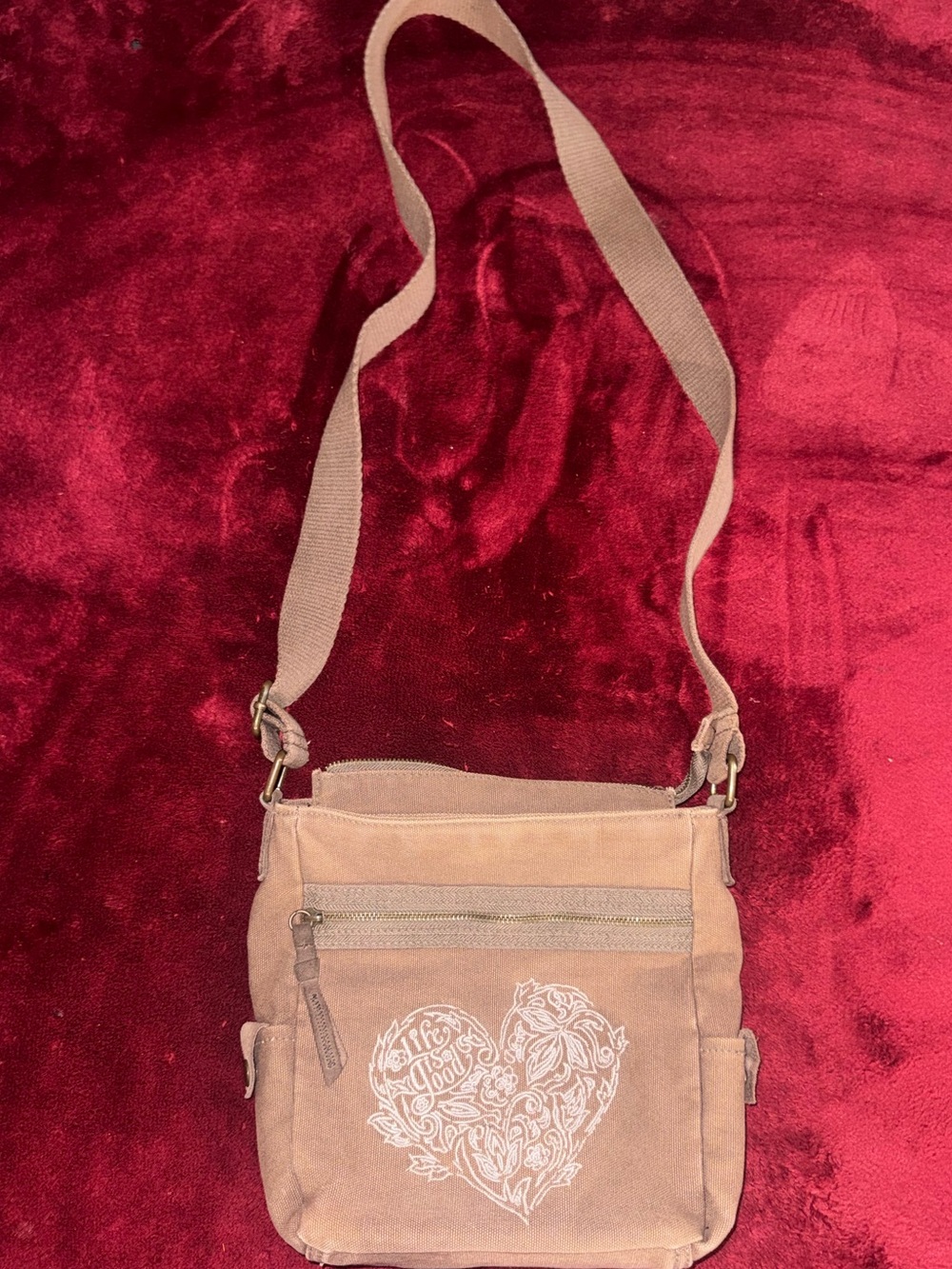 Life Is Good Crossbody Bag Zip Closure Adjustable Strap